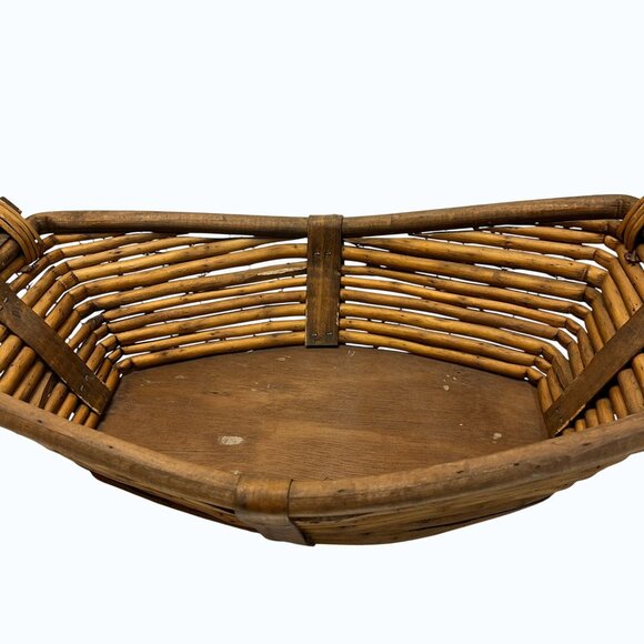 Vintage French Farmhouse Large Wicker Reed Harvest Basket With Handles 18" x 6.5 - Picture 4 of 9